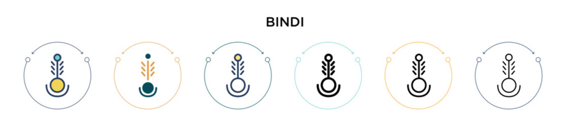 Poster - Bindi icon in filled, thin line, outline and stroke style. Vector illustration of two colored and black bindi vector icons designs can be used for mobile, ui, web
