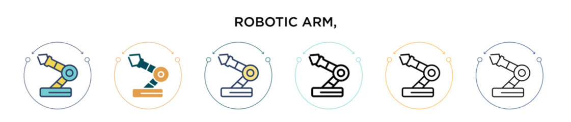 Poster - Robotic arm, icon in filled, thin line, outline and stroke style. Vector illustration of two colored and black robotic arm, vector icons designs can be used for mobile, ui, web