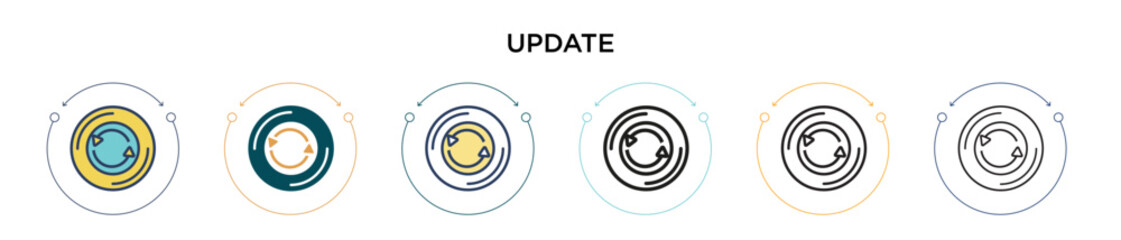 Poster - update icon in filled, thin line, outline and stroke style. vector illustration of two colored and b