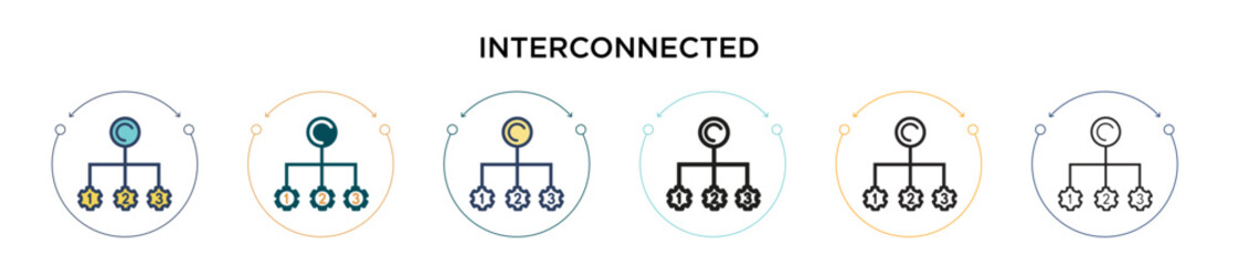 Poster - Interconnected icon in filled, thin line, outline and stroke style. Vector illustration of two colored and black interconnected vector icons designs can be used for mobile, ui, web