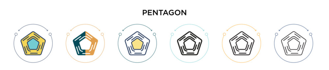 Poster - Pentagon icon in filled, thin line, outline and stroke style. Vector illustration of two colored and black pentagon vector icons designs can be used for mobile, ui, web