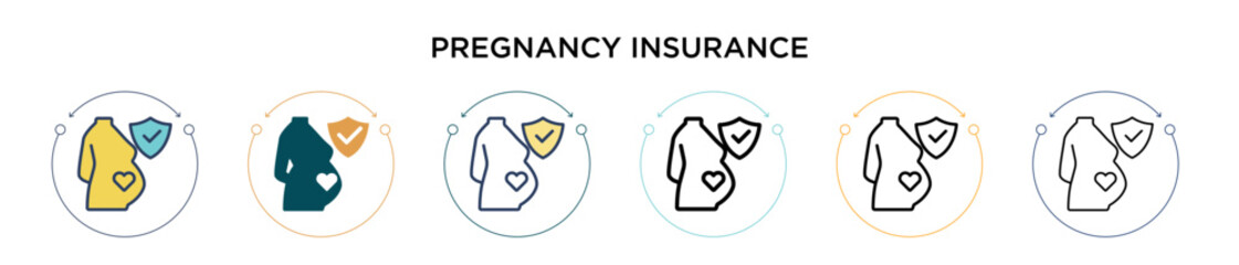 Wall Mural - Pregnancy insurance icon in filled, thin line, outline and stroke style. Vector illustration of two colored and black pregnancy insurance vector icons designs can be used for mobile, ui, web