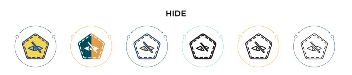 Poster - Hide icon in filled, thin line, outline and stroke style. Vector illustration of two colored and black hide vector icons designs can be used for mobile, ui, web