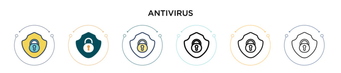 Poster - Antivirus icon in filled, thin line, outline and stroke style. Vector illustration of two colored and black antivirus vector icons designs can be used for mobile, ui, web