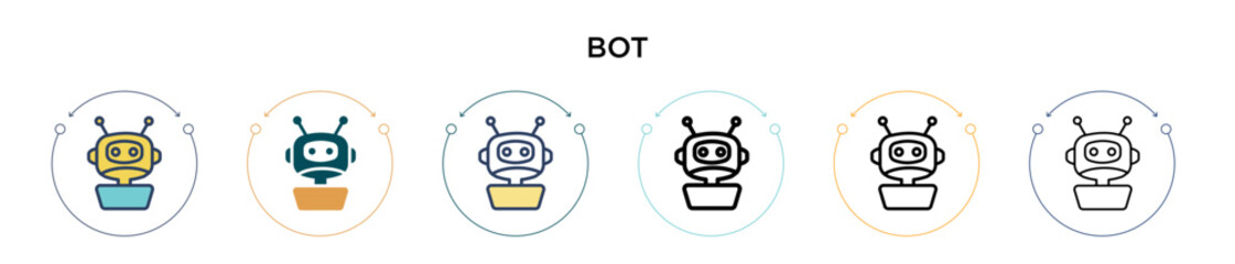 Poster - Bot icon in filled, thin line, outline and stroke style. Vector illustration of two colored and black bot vector icons designs can be used for mobile, ui, web