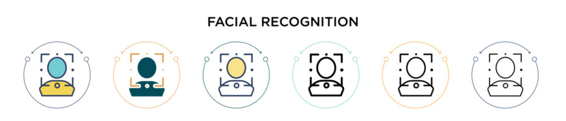 Poster - facial recognition icon in filled, thin line, outline and stroke style. vector illustration of two c