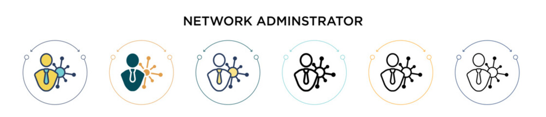 Poster - Network adminstrator icon in filled, thin line, outline and stroke style. Vector illustration of two colored and black network adminstrator vector icons designs can be used for mobile, ui, web