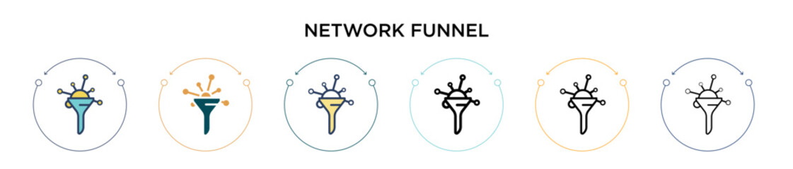 Poster - network funnel icon in filled, thin line, outline and stroke style. vector illustration of two color