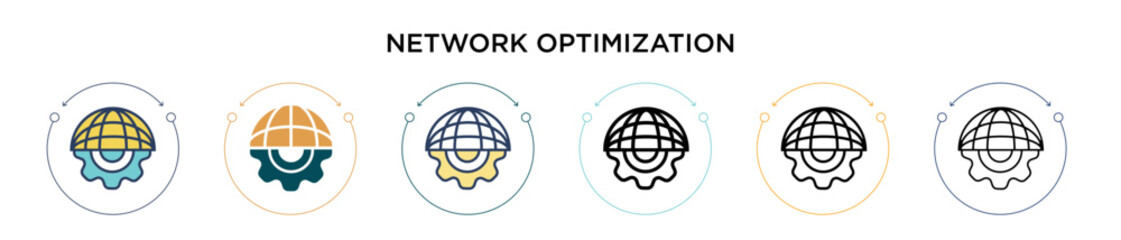 Poster - Network optimization icon in filled, thin line, outline and stroke style. Vector illustration of two colored and black network optimization vector icons designs can be used for mobile, ui, web