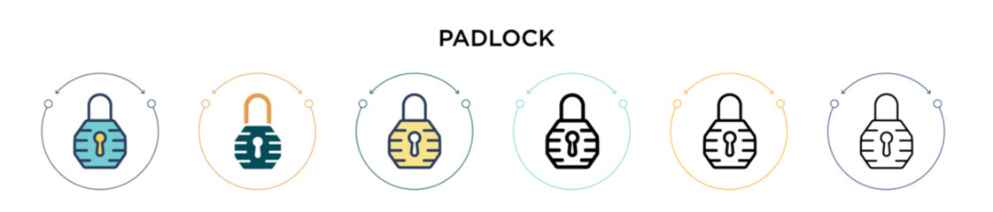 Wall Mural - Padlock icon in filled, thin line, outline and stroke style. Vector illustration of two colored and black padlock vector icons designs can be used for mobile, ui, web