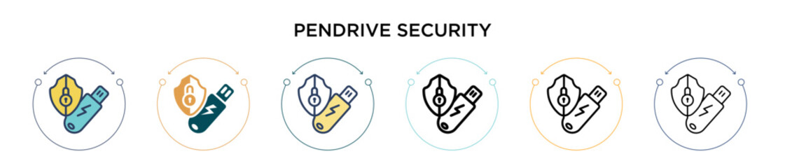 Fototapete - Pendrive security icon in filled, thin line, outline and stroke style. Vector illustration of two colored and black pendrive security vector icons designs can be used for mobile, ui, web