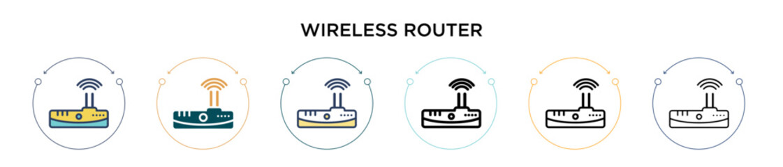 Poster - wireless router icon in filled, thin line, outline and stroke style. vector illustration of two colo