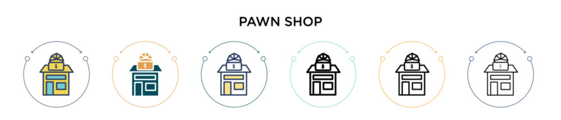 Wall Mural - Pawn shop icon in filled, thin line, outline and stroke style. Vector illustration of two colored and black pawn shop vector icons designs can be used for mobile, ui, web