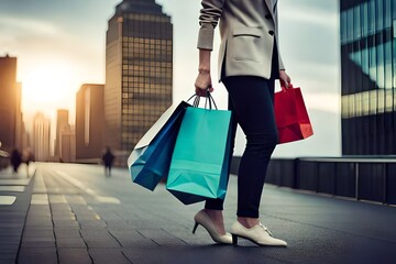 Wall Mural - woman with  shopping bags