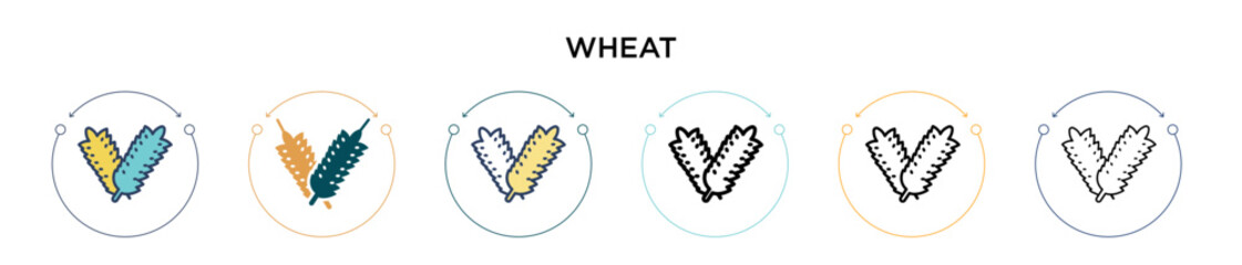 Wheat icon in filled, thin line, outline and stroke style. Vector illustration of two colored and black wheat vector icons designs can be used for mobile, ui, web