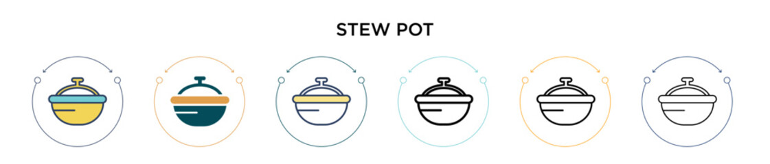 Stew pot icon in filled, thin line, outline and stroke style. Vector illustration of two colored and black stew pot vector icons designs can be used for mobile, ui, web