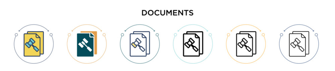 Poster - documents icon in filled, thin line, outline and stroke style. vector illustration of two colored an