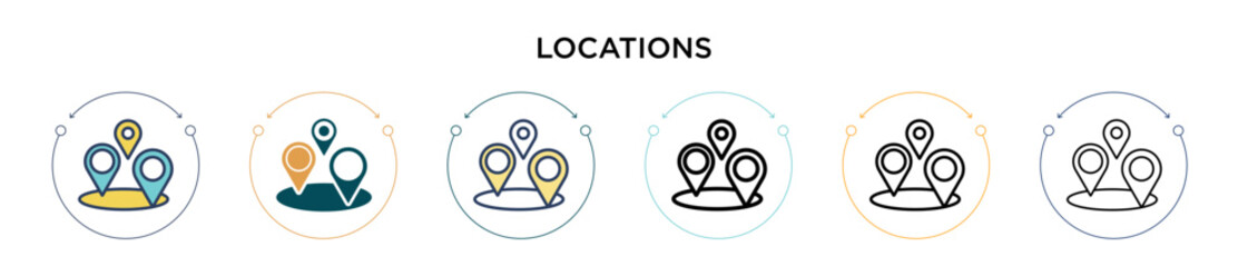 Poster - locations icon in filled, thin line, outline and stroke style. vector illustration of two colored an