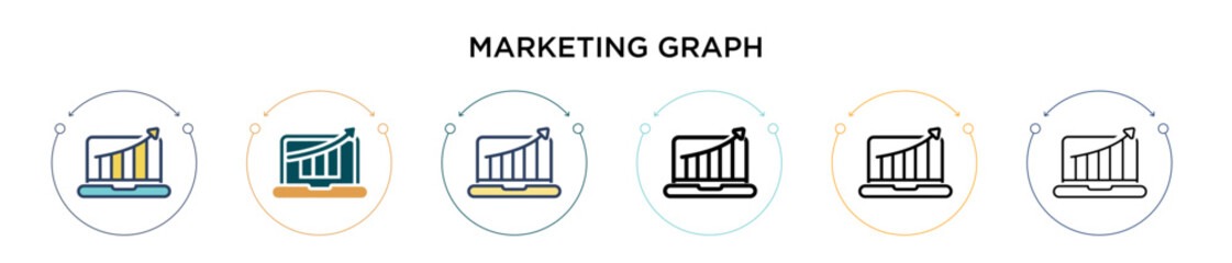 Poster - Marketing graph icon in filled, thin line, outline and stroke style. Vector illustration of two colored and black marketing graph vector icons designs can be used for mobile, ui, web