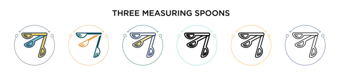 Poster - Three measuring spoons icon in filled, thin line, outline and stroke style. Vector illustration of two colored and black three measuring spoons vector icons designs can be used for mobile, ui, web