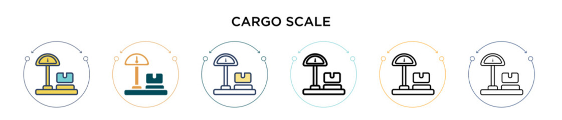 Cargo scale icon in filled, thin line, outline and stroke style. Vector illustration of two colored and black cargo scale vector icons designs can be used for mobile, ui, web