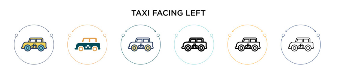 Poster - Taxi facing left icon in filled, thin line, outline and stroke style. Vector illustration of two colored and black taxi facing left vector icons designs can be used for mobile, ui, web