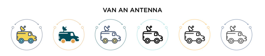 Poster - van an antenna icon in filled, thin line, outline and stroke style. vector illustration of two color