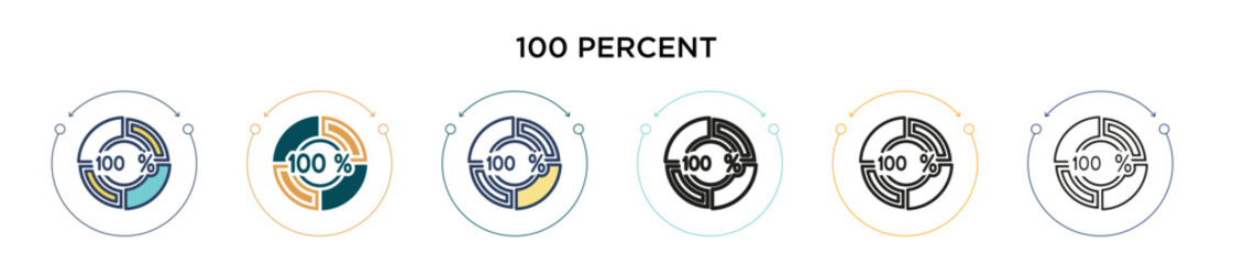 Poster - 100 percent icon in filled, thin line, outline and stroke style. Vector illustration of two colored and black 100 percent vector icons designs can be used for mobile, ui, web