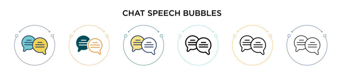 Poster - Chat speech bubbles icon in filled, thin line, outline and stroke style. Vector illustration of two colored and black chat speech bubbles vector icons designs can be used for mobile, ui, web