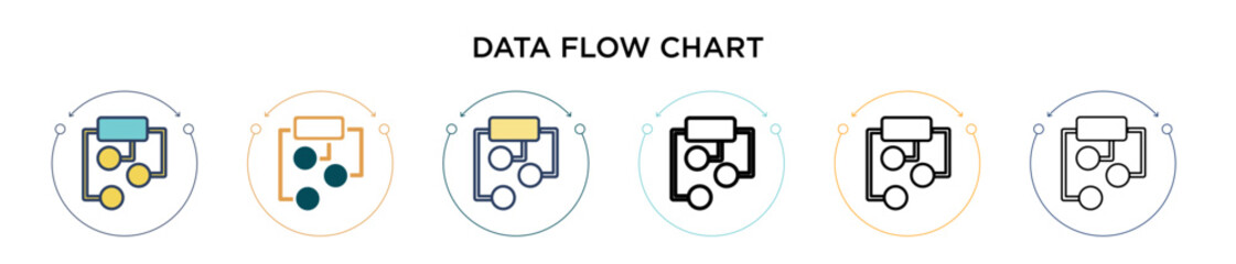 Poster - Data flow chart icon in filled, thin line, outline and stroke style. Vector illustration of two colored and black data flow chart vector icons designs can be used for mobile, ui, web