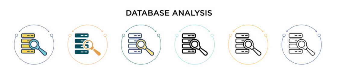 Poster - Database analysis icon in filled, thin line, outline and stroke style. Vector illustration of two colored and black database analysis vector icons designs can be used for mobile, ui, web