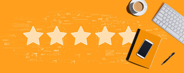 Aufkleber - Rating star concept with a computer keyboard and office items