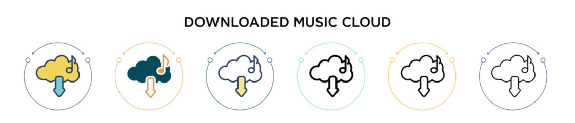 Poster - Downloaded music cloud icon in filled, thin line, outline and stroke style. Vector illustration of two colored and black downloaded music cloud vector icons designs can be used for mobile, ui, web