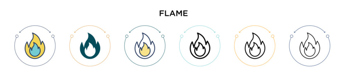 Canvas Print - Flame icon in filled, thin line, outline and stroke style. Vector illustration of two colored and black flame vector icons designs can be used for mobile, ui, web