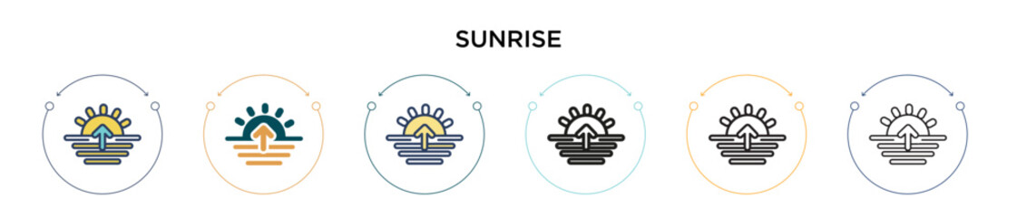 Canvas Print - Sunrise icon in filled, thin line, outline and stroke style. Vector illustration of two colored and black sunrise vector icons designs can be used for mobile, ui, web