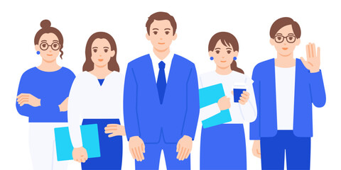 営業、プログラマー、デザイナー、バックオフィス。企業で働く様々な人材。ベクターイラスト素材。