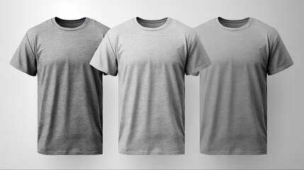 Adult Apparel: Grey T-Shirt Set Bundle Pack. Blank Heather Grey Tee Isolated on White Background with Multiple Styles for Presentations & Mockups. Generative AI