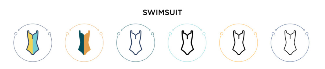 Wall Mural - Swimsuit icon in filled, thin line, outline and stroke style. Vector illustration of two colored and black swimsuit vector icons designs can be used for mobile, ui, web