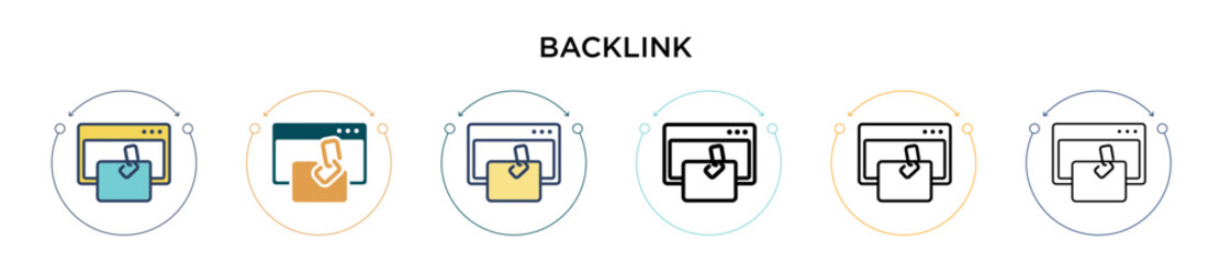 Poster - Backlink icon in filled, thin line, outline and stroke style. Vector illustration of two colored and black backlink vector icons designs can be used for mobile, ui, web