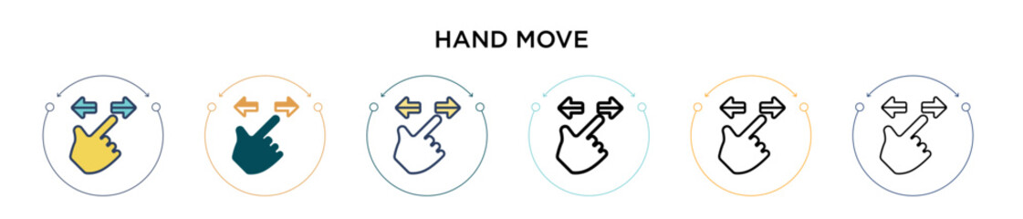 Poster - Hand move icon in filled, thin line, outline and stroke style. Vector illustration of two colored and black hand move vector icons designs can be used for mobile, ui, web