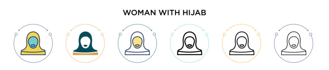 Poster - woman with hijab icon in filled, thin line, outline and stroke style. vector illustration of two col