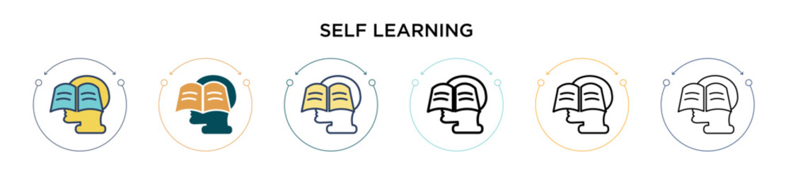 Poster - Self learning icon in filled, thin line, outline and stroke style. Vector illustration of two colored and black self learning vector icons designs can be used for mobile, ui, web