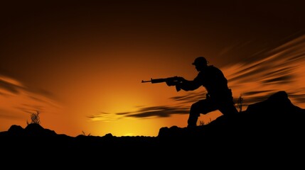 Wall Mural - silhouette of a soldier with a firearm. AI generative.