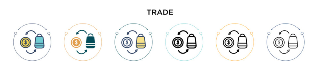 Poster - Trade icon in filled, thin line, outline and stroke style. Vector illustration of two colored and black trade vector icons designs can be used for mobile, ui, web