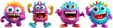 Fototapeta  - Colorful sneaky and cute monster with quills dancing and waving 3D render character cartoon style Isolated on transparent background