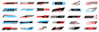 Sports stripes, car stickers black color. Racing decals for tuning set. Vector illustration.