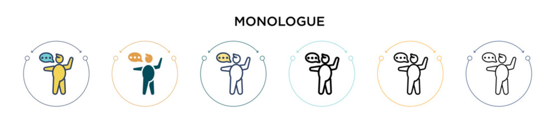Poster - Monologue icon in filled, thin line, outline and stroke style. Vector illustration of two colored and black monologue vector icons designs can be used for mobile, ui, web