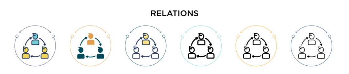 Poster - Relations icon in filled, thin line, outline and stroke style. Vector illustration of two colored and black relations vector icons designs can be used for mobile, ui, web