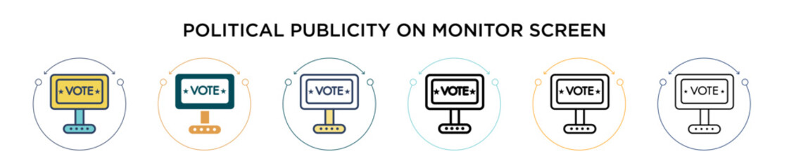 Poster - political publicity on monitor screen icon in filled, thin line, outline and stroke style. vector il