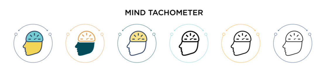 Poster - mind tachometer icon in filled, thin line, outline and stroke style. vector illustration of two colo